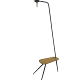 Mid-century tripod floor lamp with perforated metal shelf