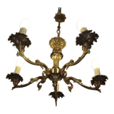 Vintage french bronze 5 light chandelier with leaf detail 3936