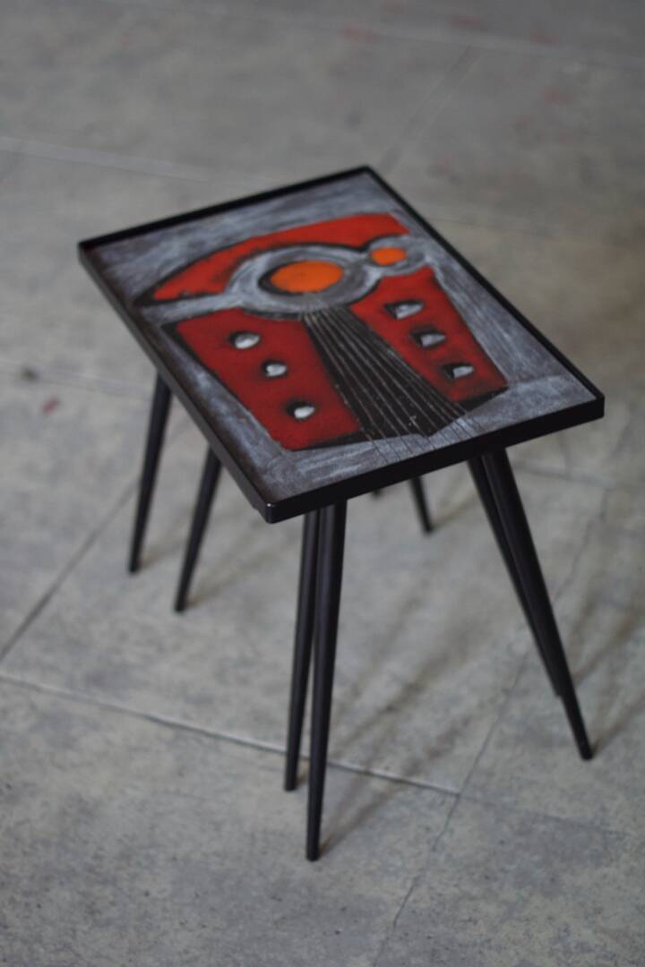 2 nesting varnished ceramic coffee tables - the brothers jean & robert cloutier 1950