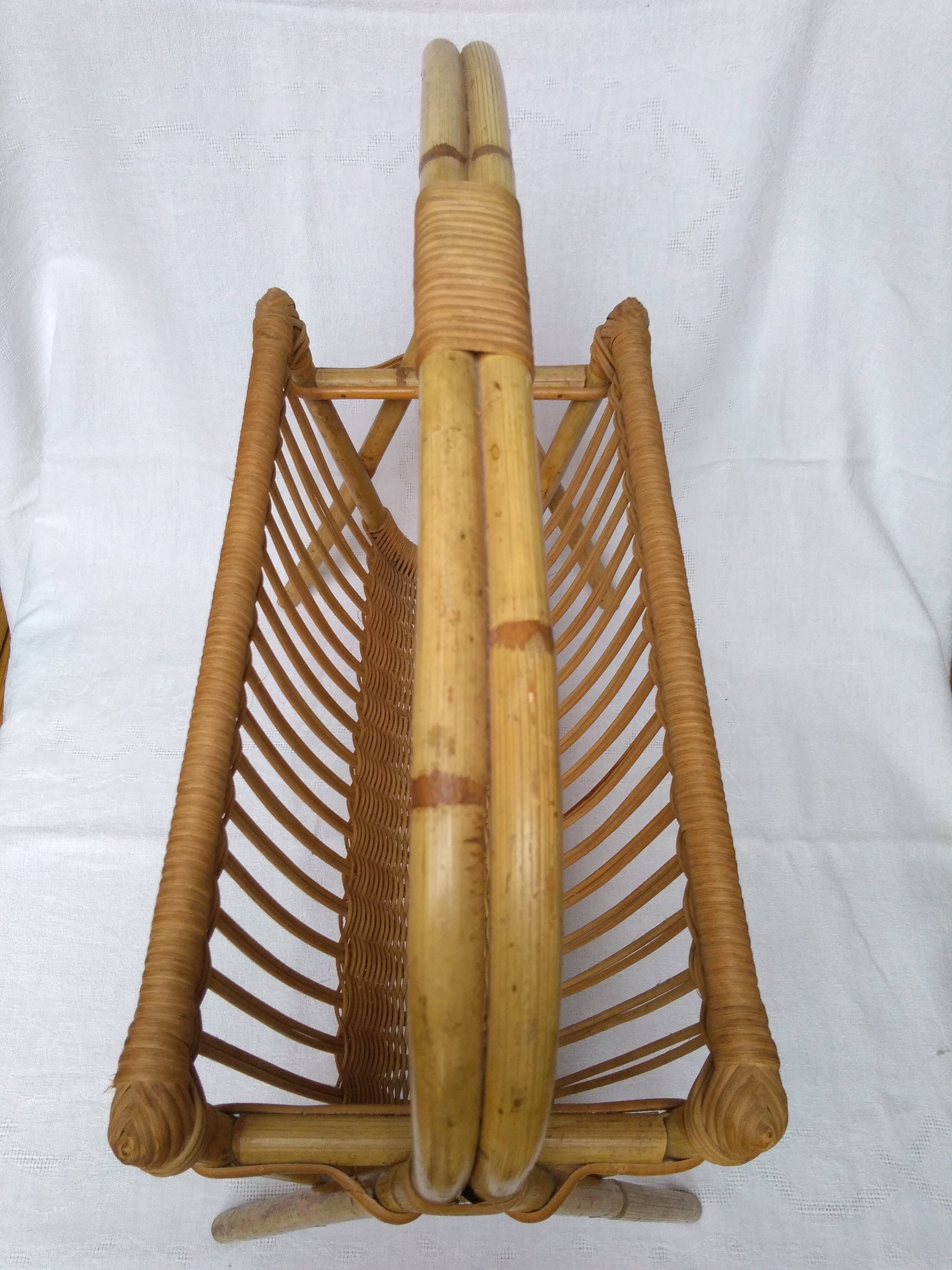Vintage rattan magazine holder