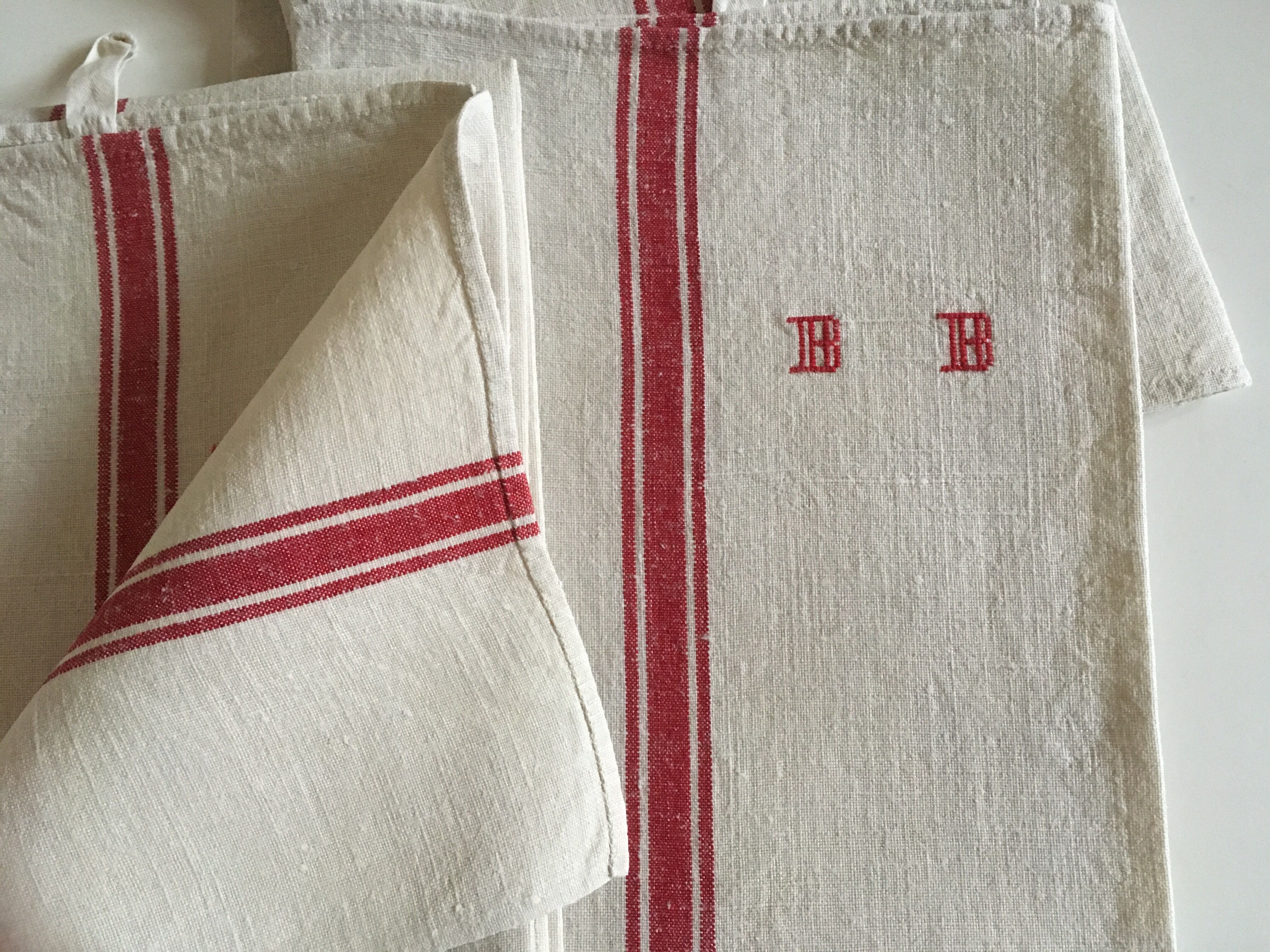 Pair of dishcloths linen monograms old