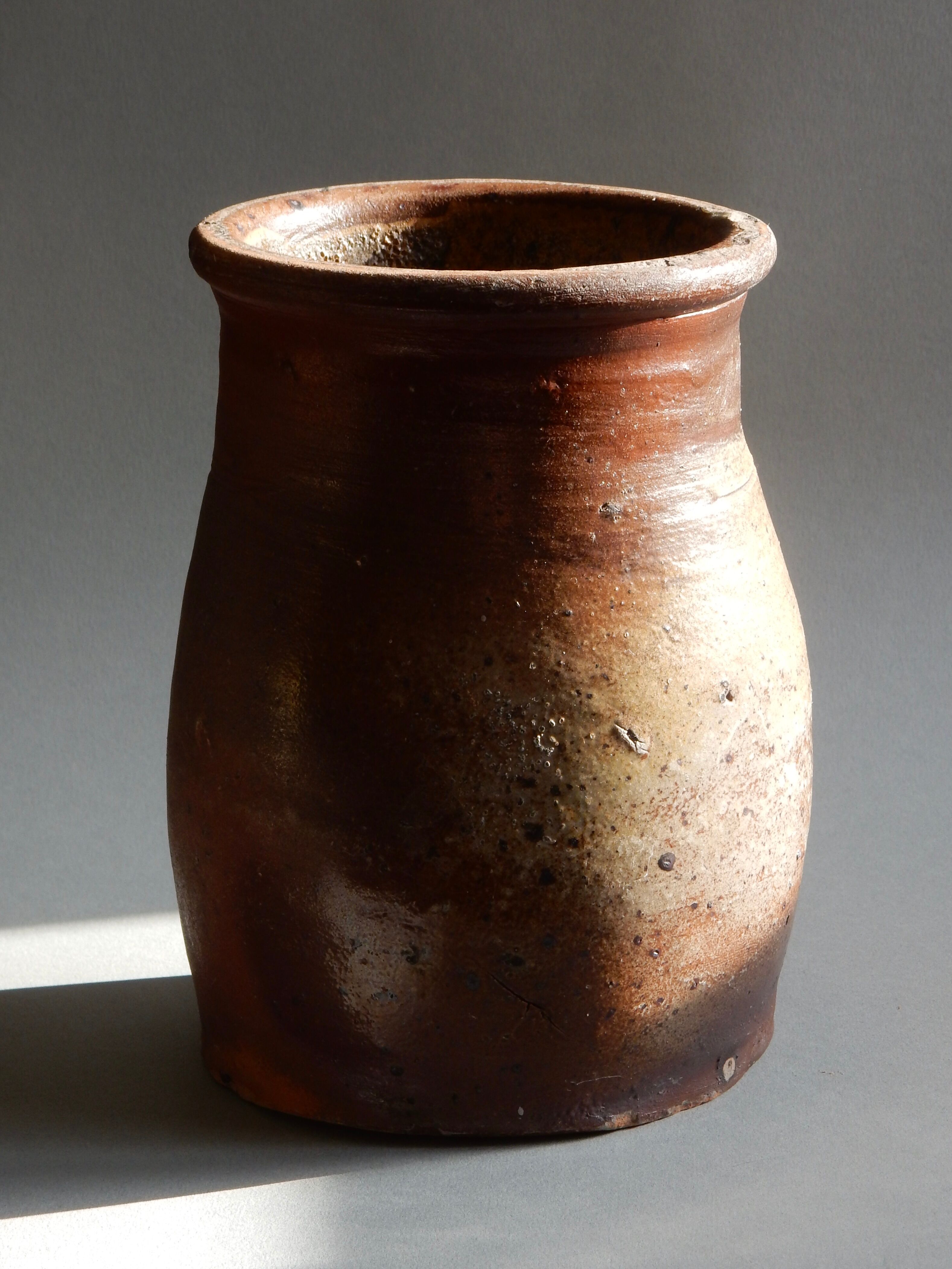 Brown terracotta milk pot / French antique farm / Artisan pottery