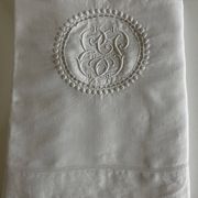 19th-century XXL linen fabric embroidered with polka dots, width 260cm.