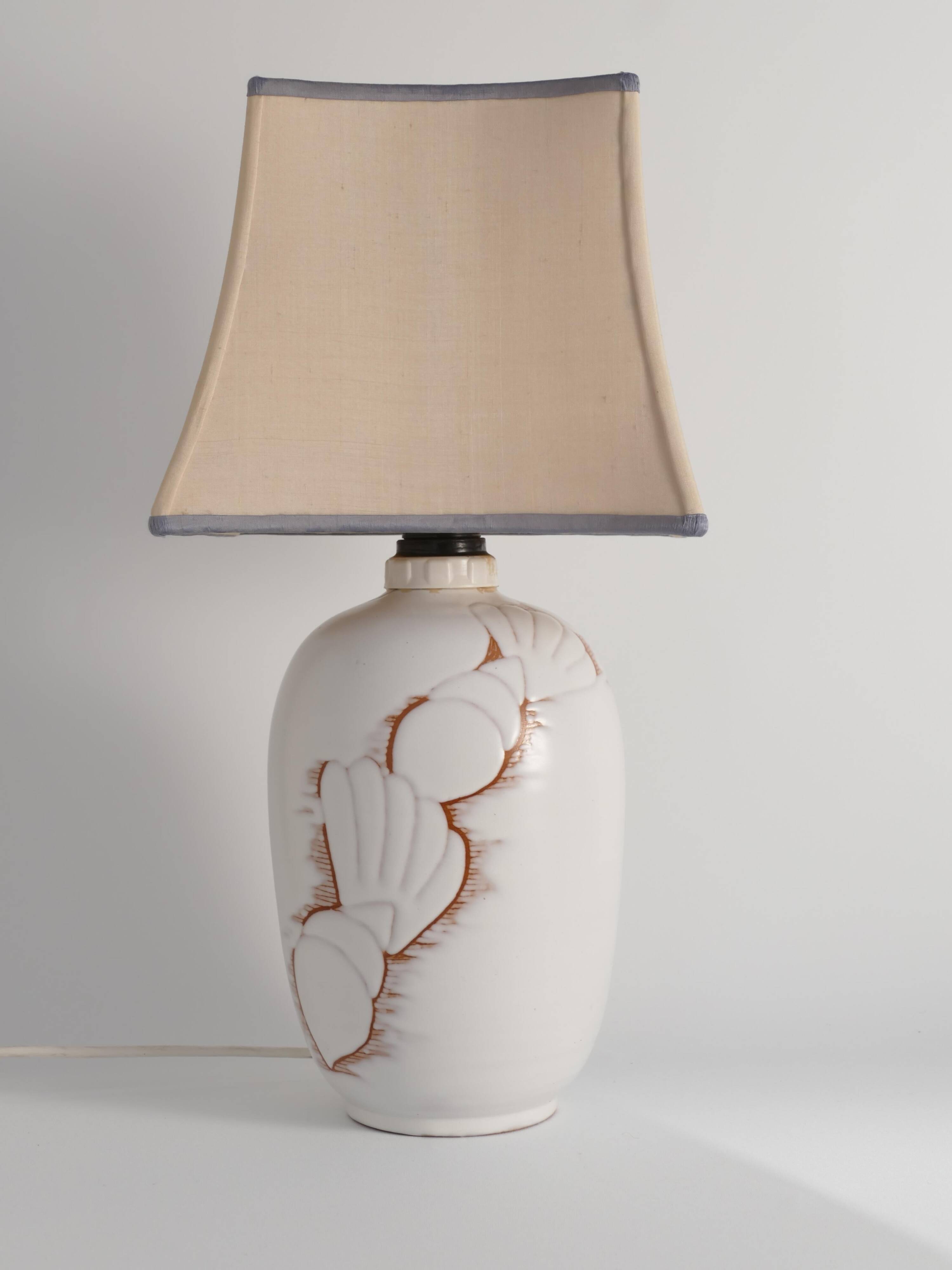 Art Deco White Seashell Motif Table lamp By Anna Lisa Thomson, Upsala Ekeby