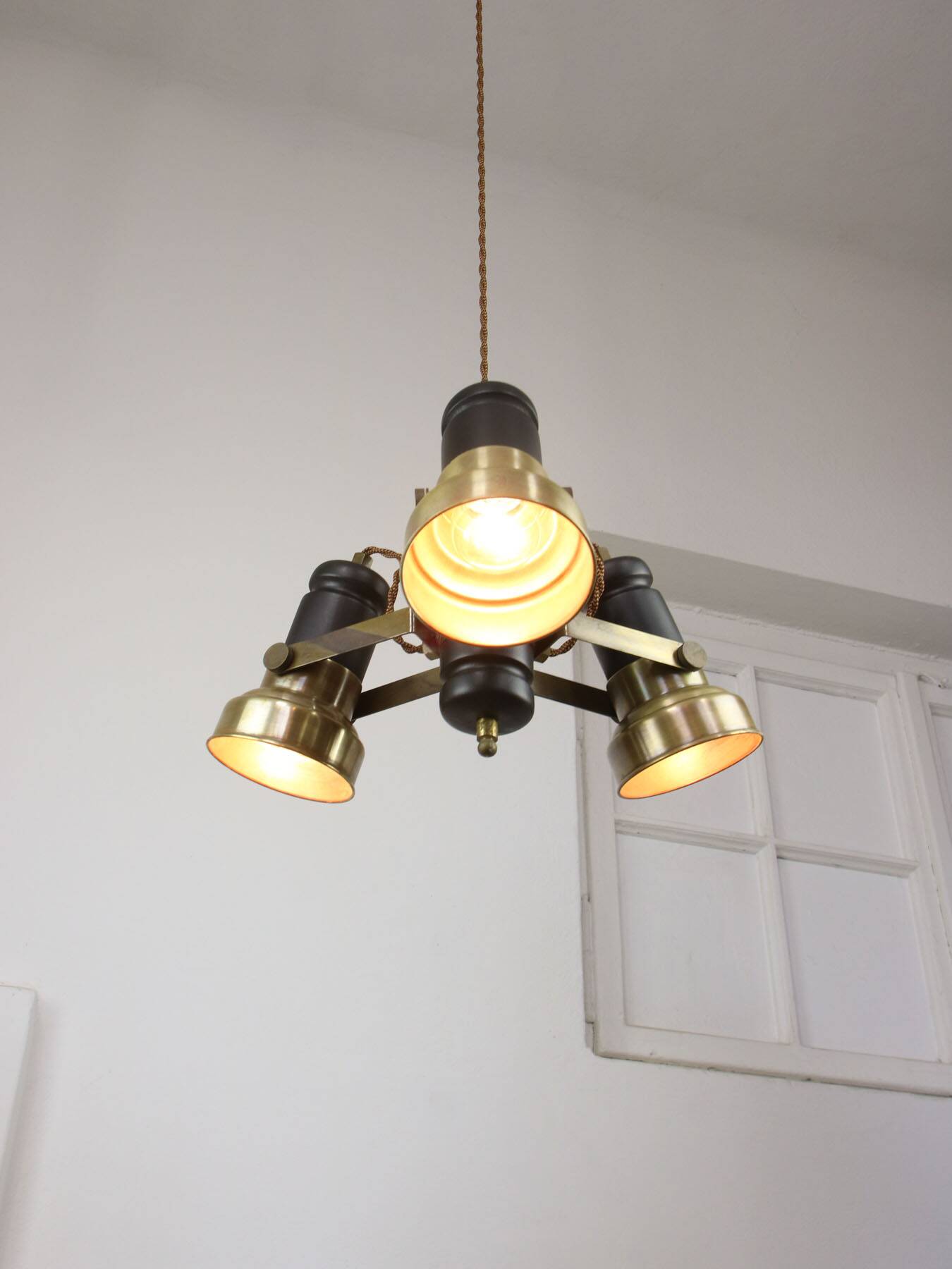 Vintage Italian Brass Reflector Chandelier, 70s