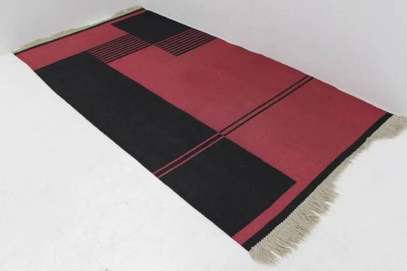 Midcentury Kilim Geometric Modernist Carpet, 1950s