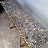 Designer console in gold metal and marble ep 1970