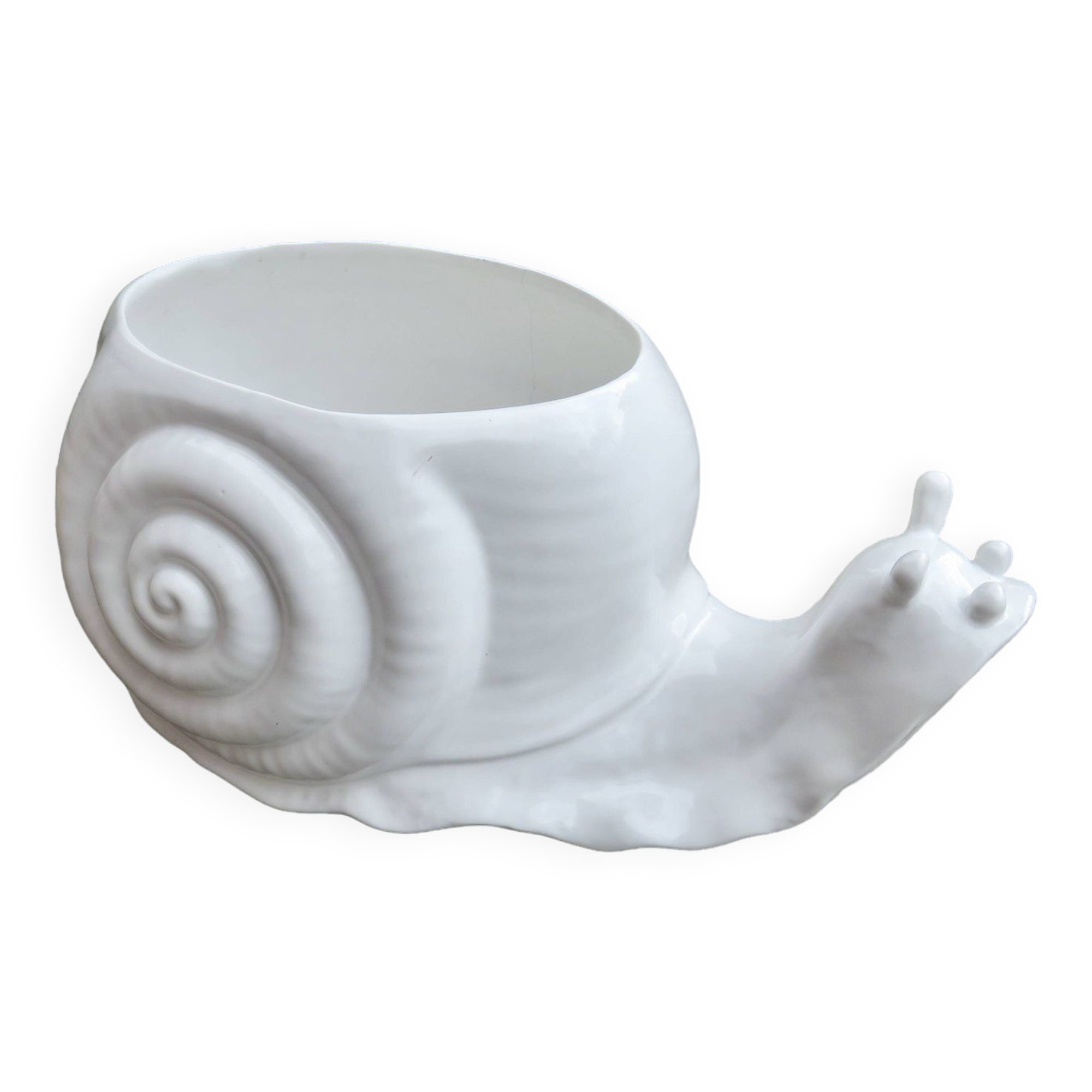 Zoomorphic "snail" pot cover in white ceramic 1970 1980