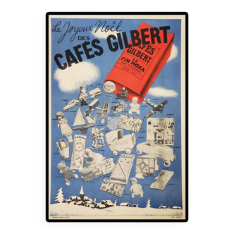 Original poster Cafés Gilbert Le Fin Moka - Merry Christmas (circa 1930)