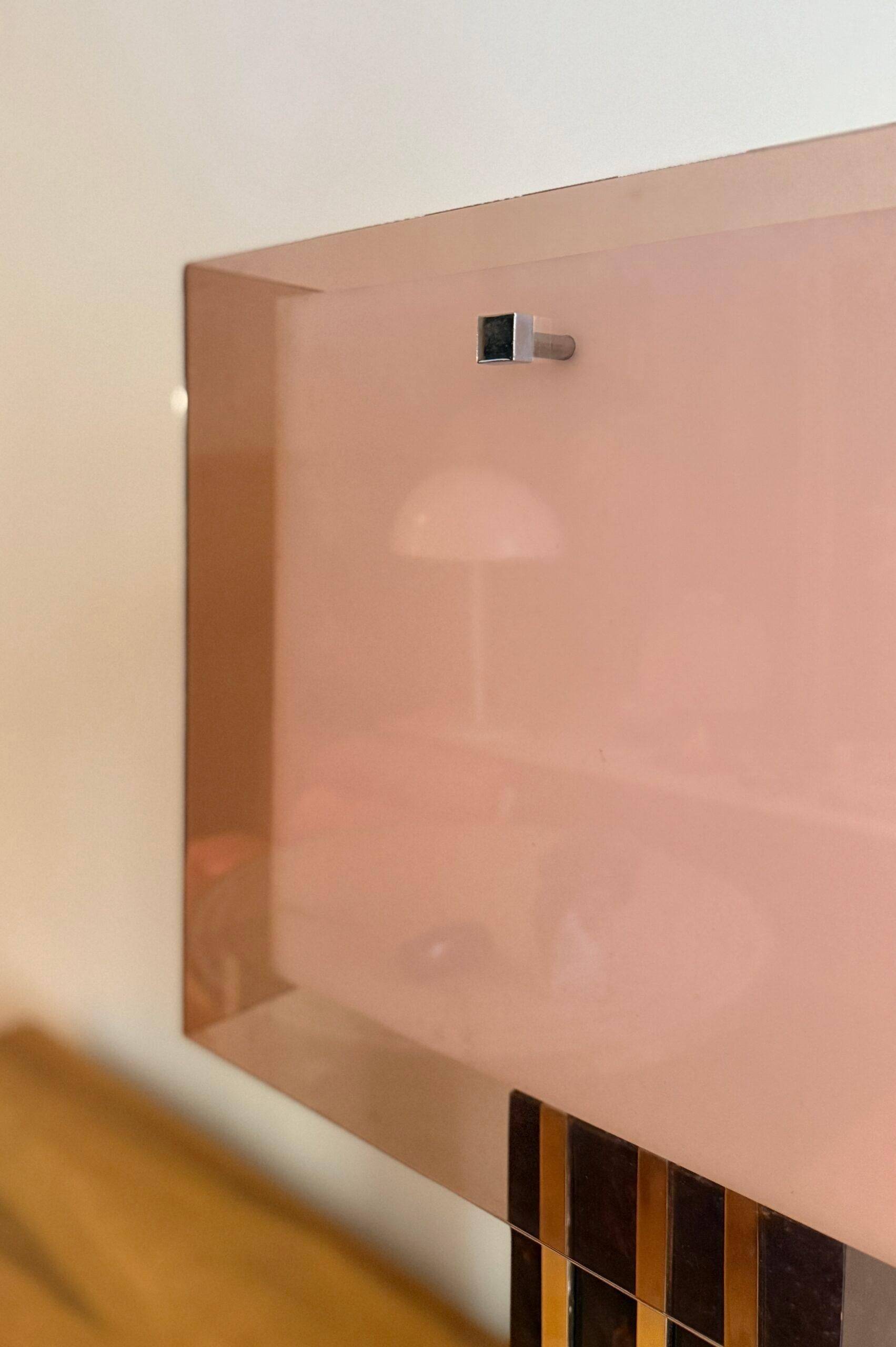 Lamp with chrome-plated brass structure and methacrylate shade designed by Romeo