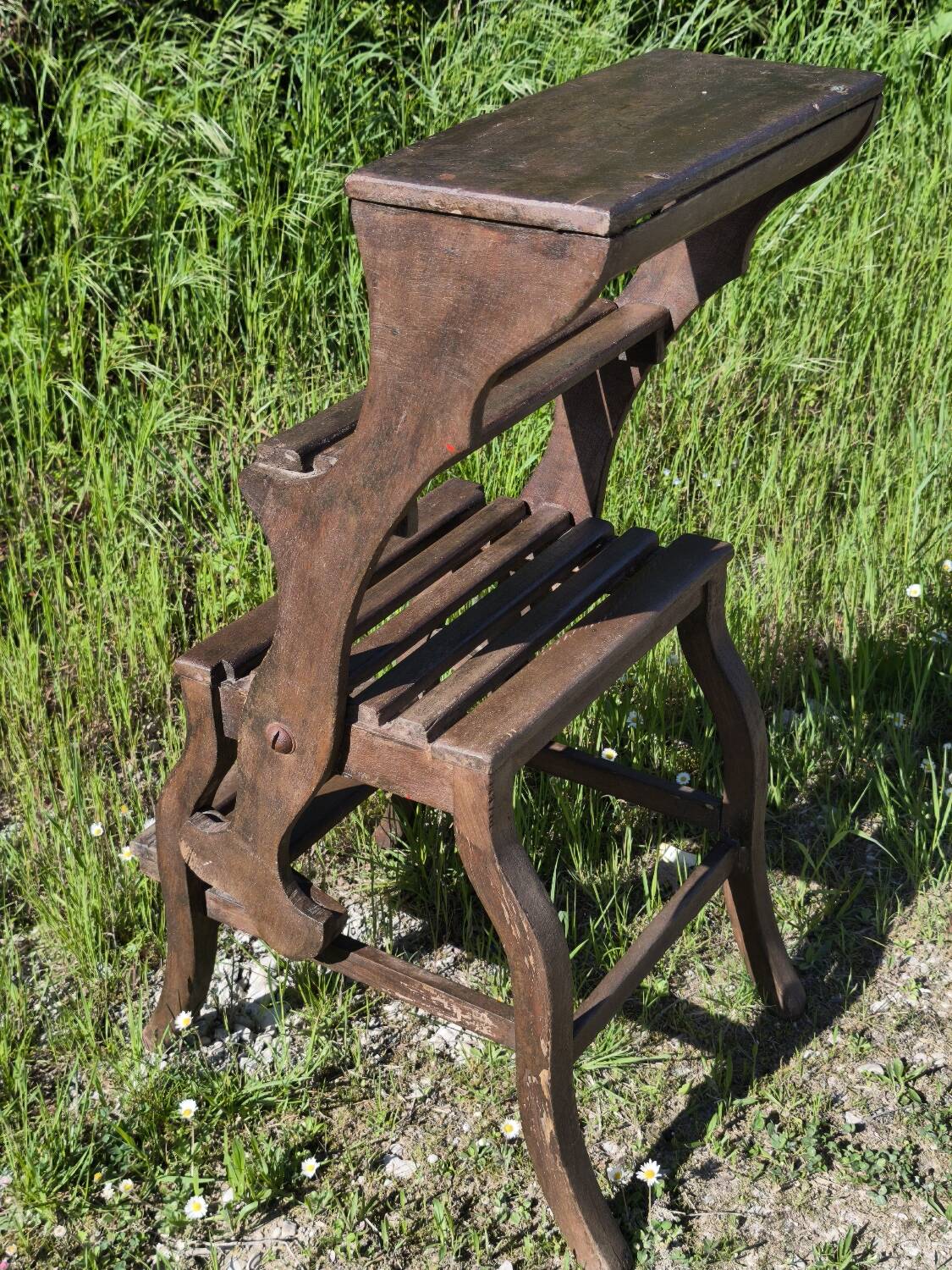 Chair, library step stool