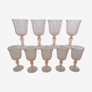 9 verres rosaline à eau ou vin arcoroc luminarc  rose à torsades