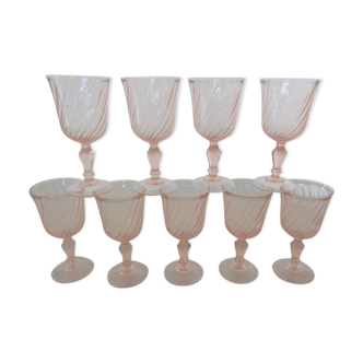 9 glasses Rosaline with water or wine Arcoroc Luminarc pink twisted