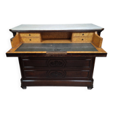 Commode secrétaire époque Napoléon III en acajou et bois clair.