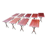 Set of 9 1900 Bistro Tables with Wrought Iron Legs and Rose Decor
