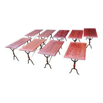 Set of 9 1900 Bistro Tables with Wrought Iron Legs and Rose Decor