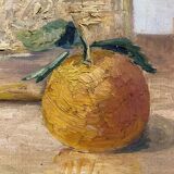 Old painting, still life with roses and oranges, signed circa 1950.