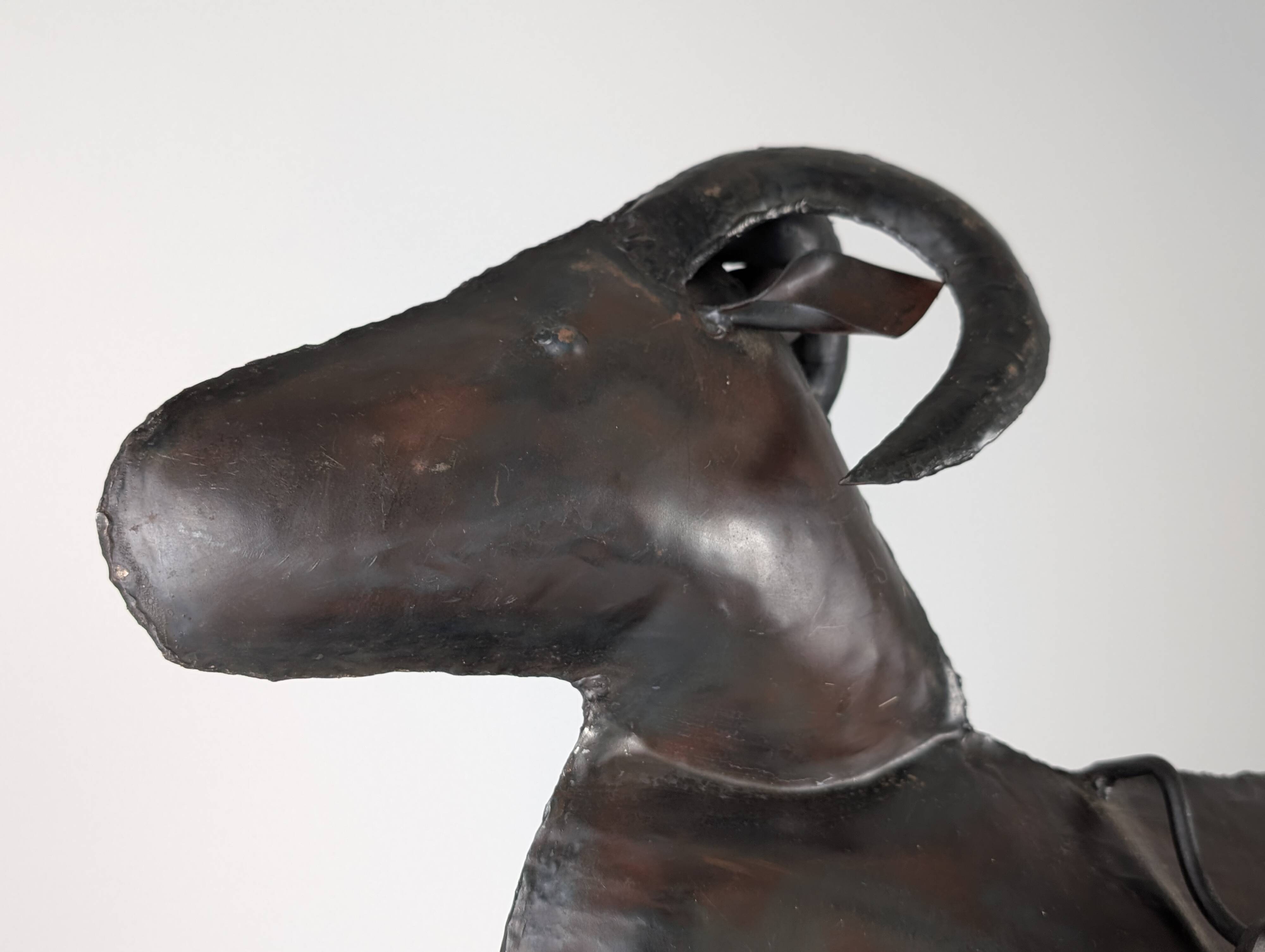 Brutalist Ram Shaped Fireplace Tool Set in Hand Forged Metal