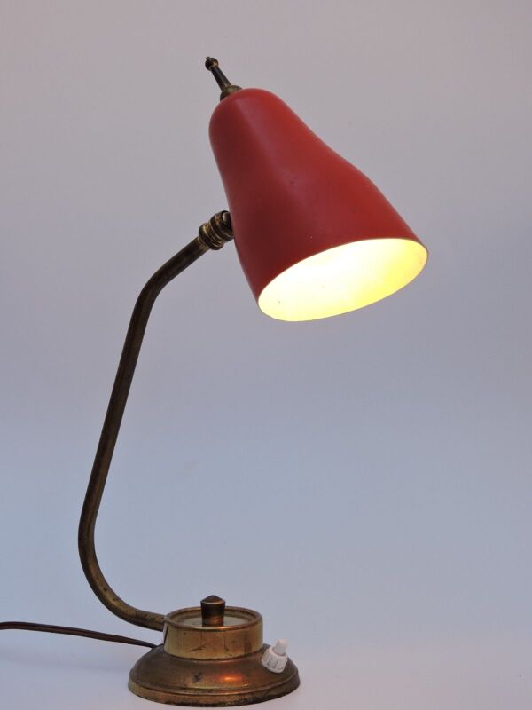 Lampe de bureau cocotte design Vintage en tole et laiton 1950
