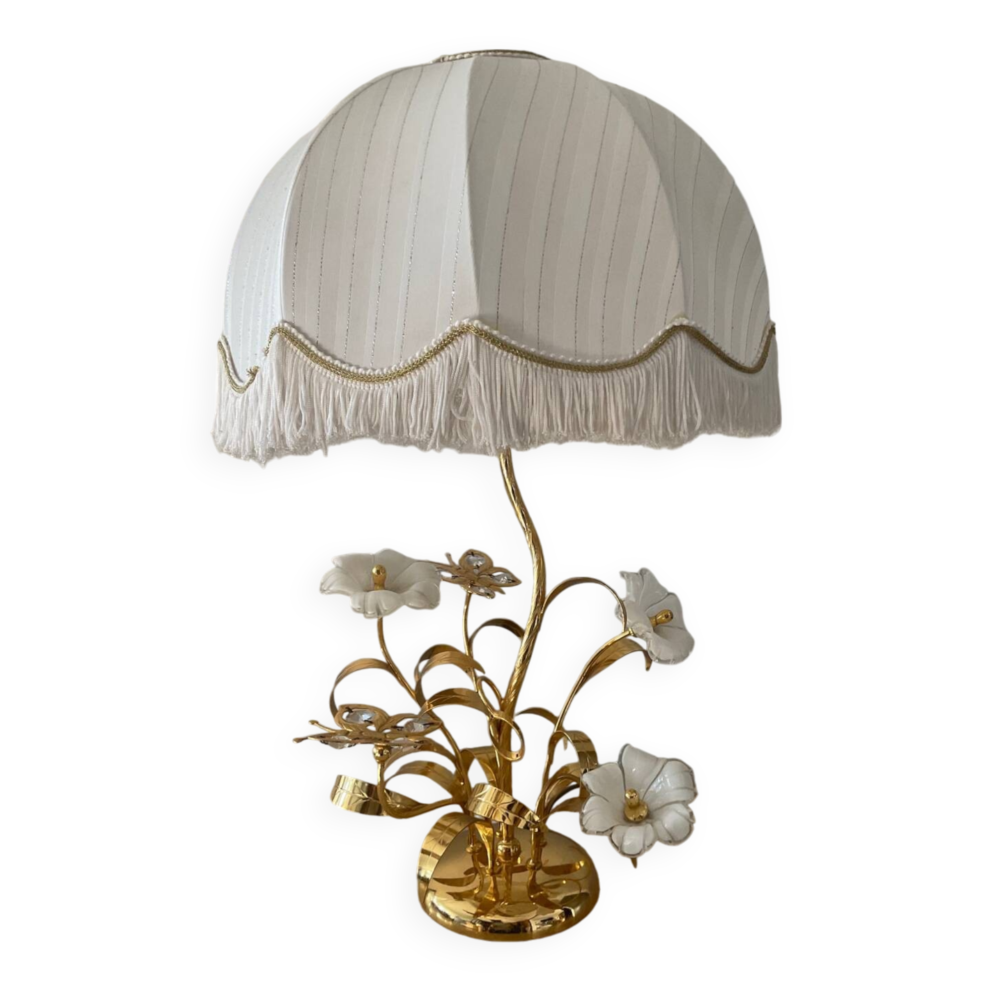 Vintage brass lamp with glass paste flower