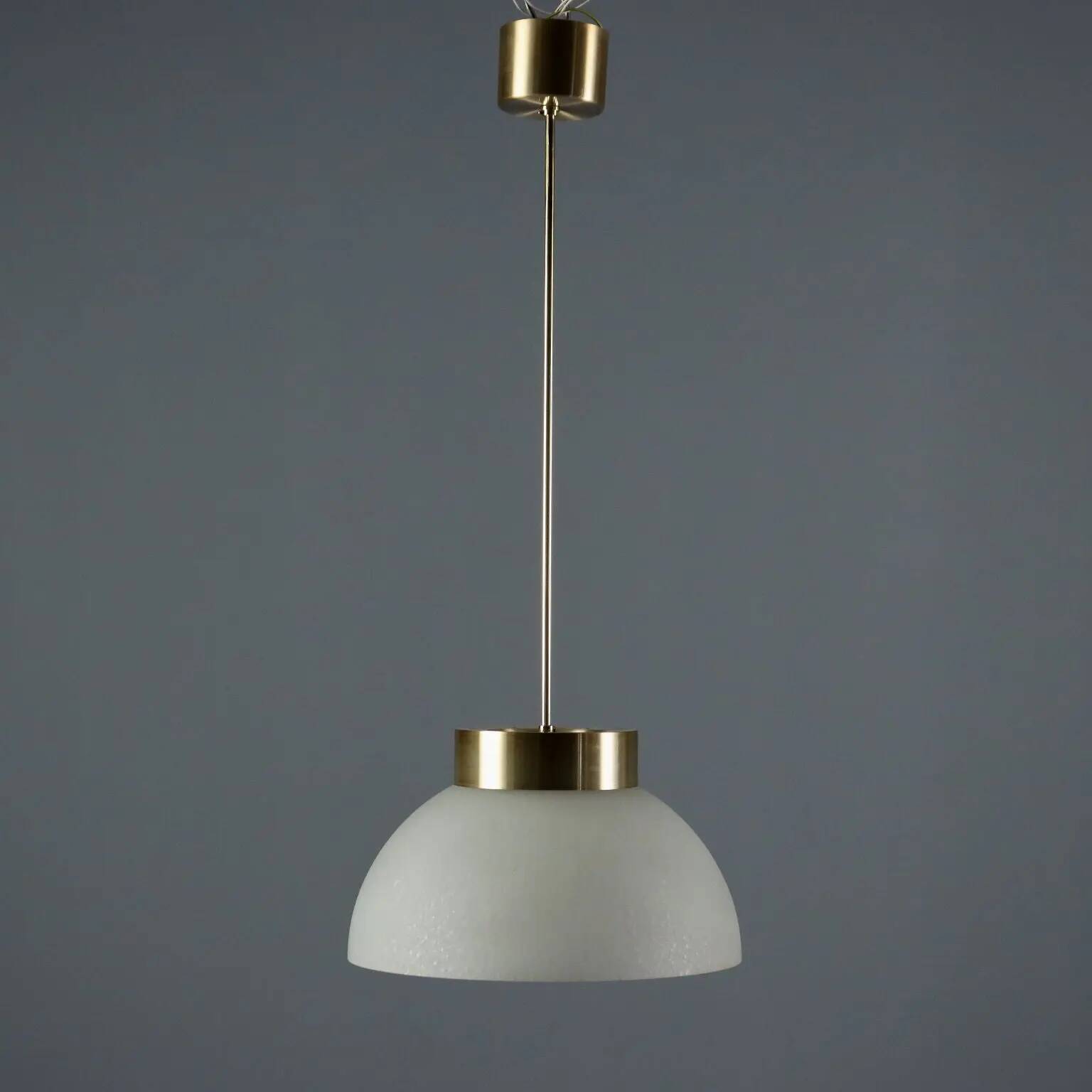 Vintage ceiling light in brushed aluminium and glass, 1960s design.