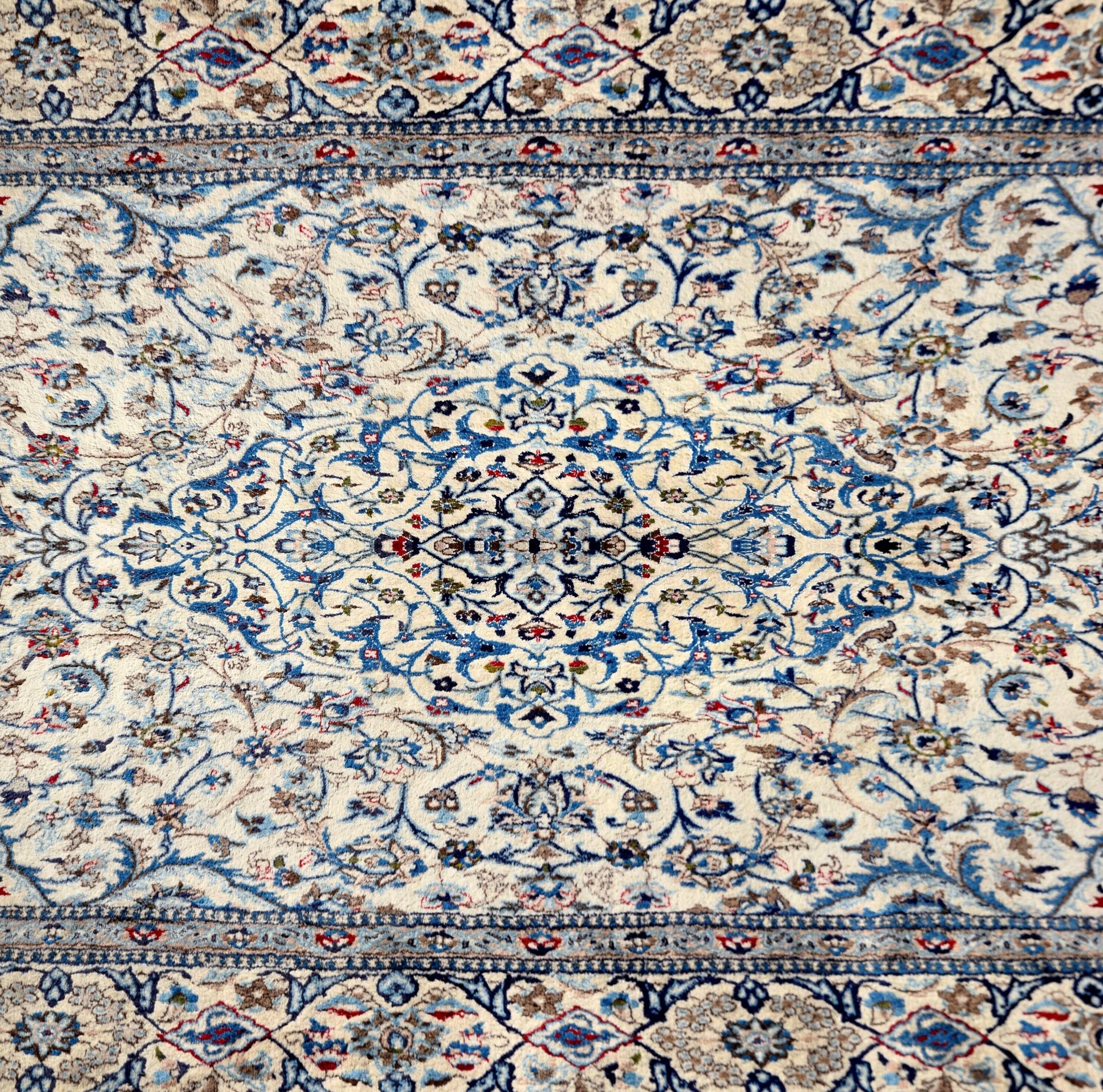 Persian Iran Nain Wool and Silk Oriental Rug: 3.10 X 2.08 Meters