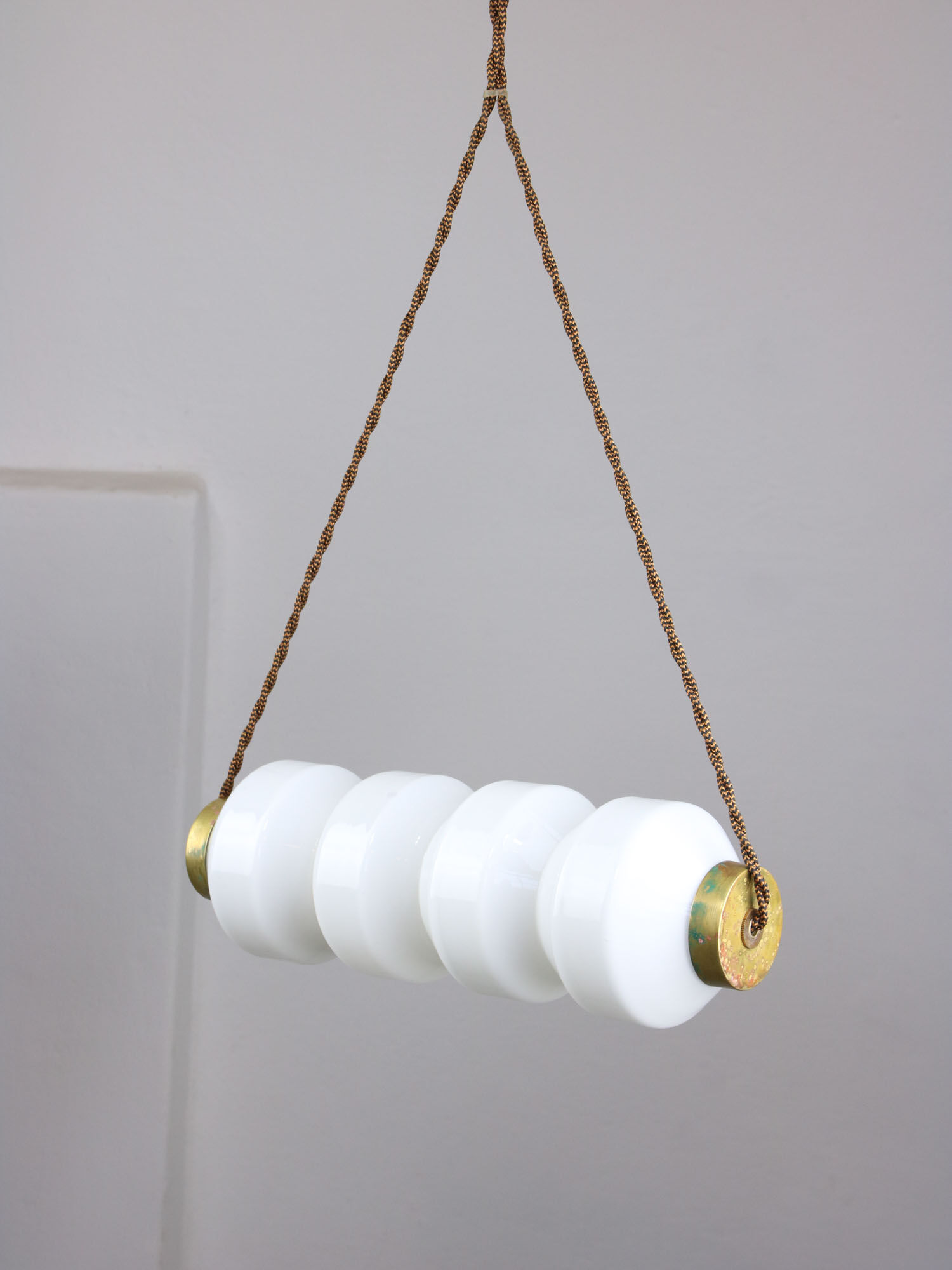 Mid-century opaline & brass pendant lamp