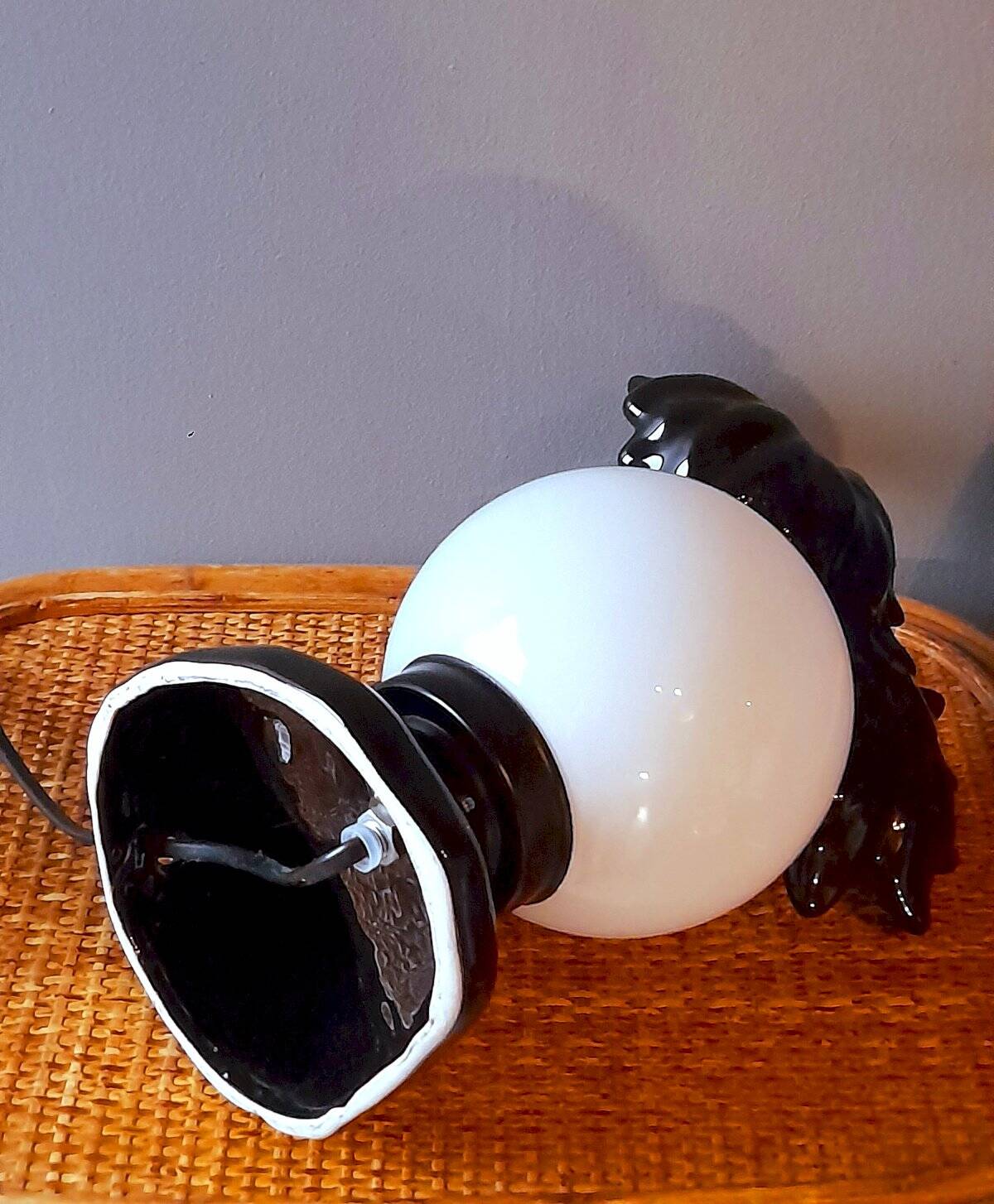 Lampe palmier en céramique 1980 vintage blanc/noir Mathias