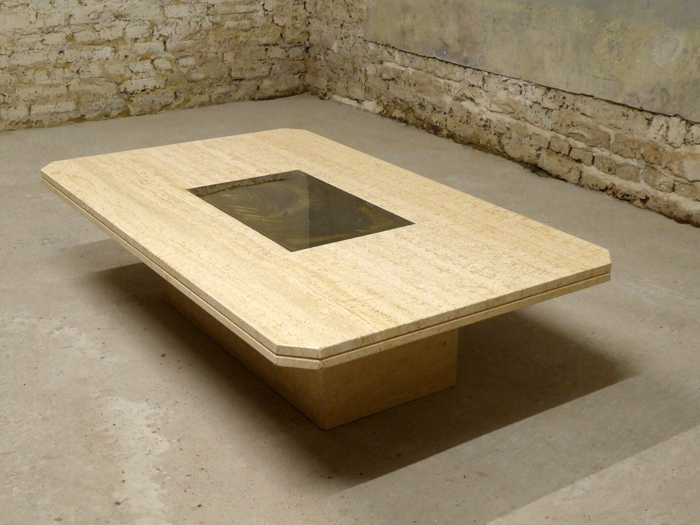 georges Mathias' large travertine coffee table, Belgium, 1970