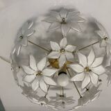 Lampe de table en verre de Murano blanc et laiton, années 1970