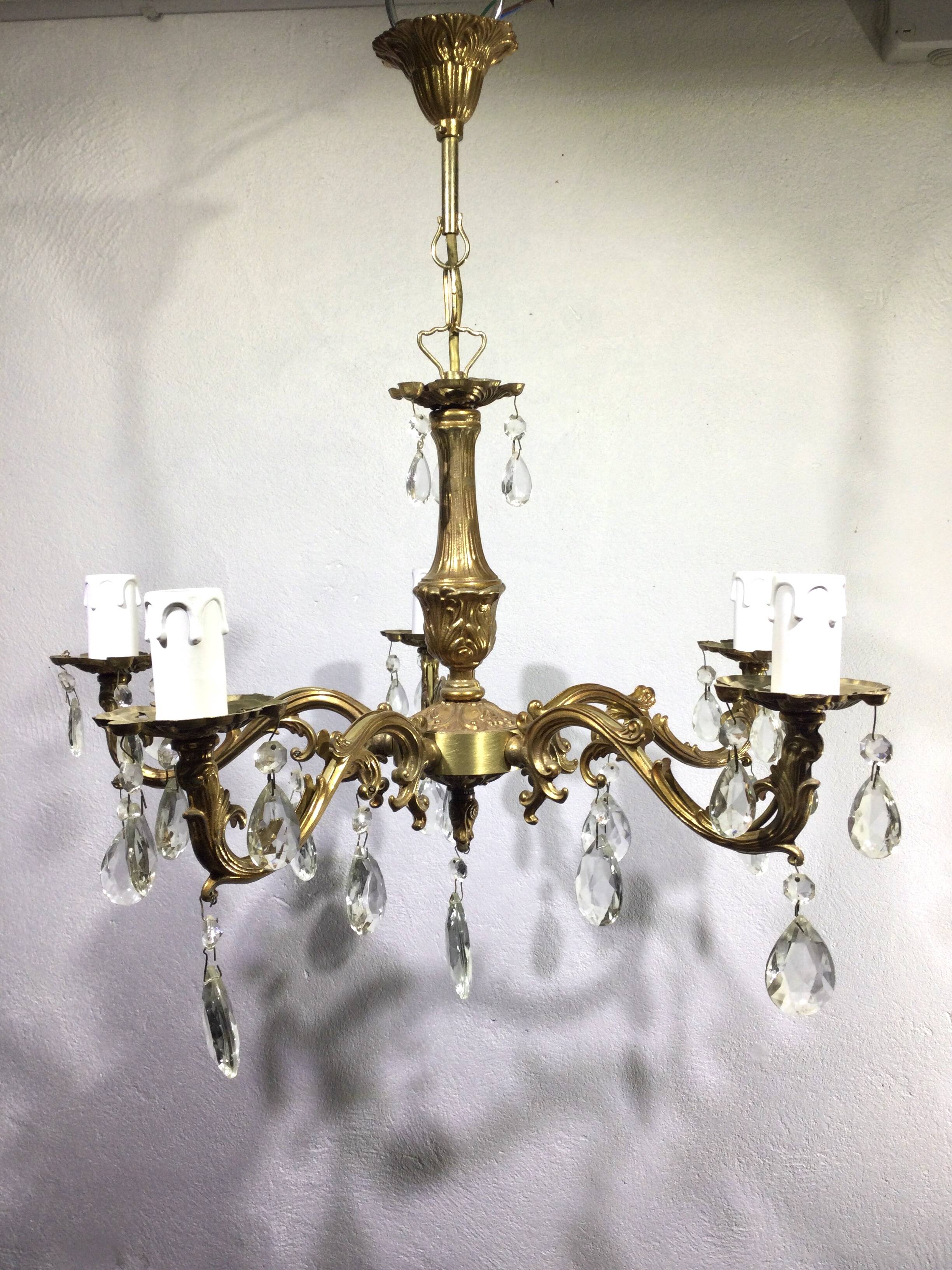 5-light chandelier in bronze and pendants