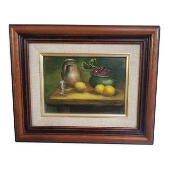 Still life, oil on panel, classic