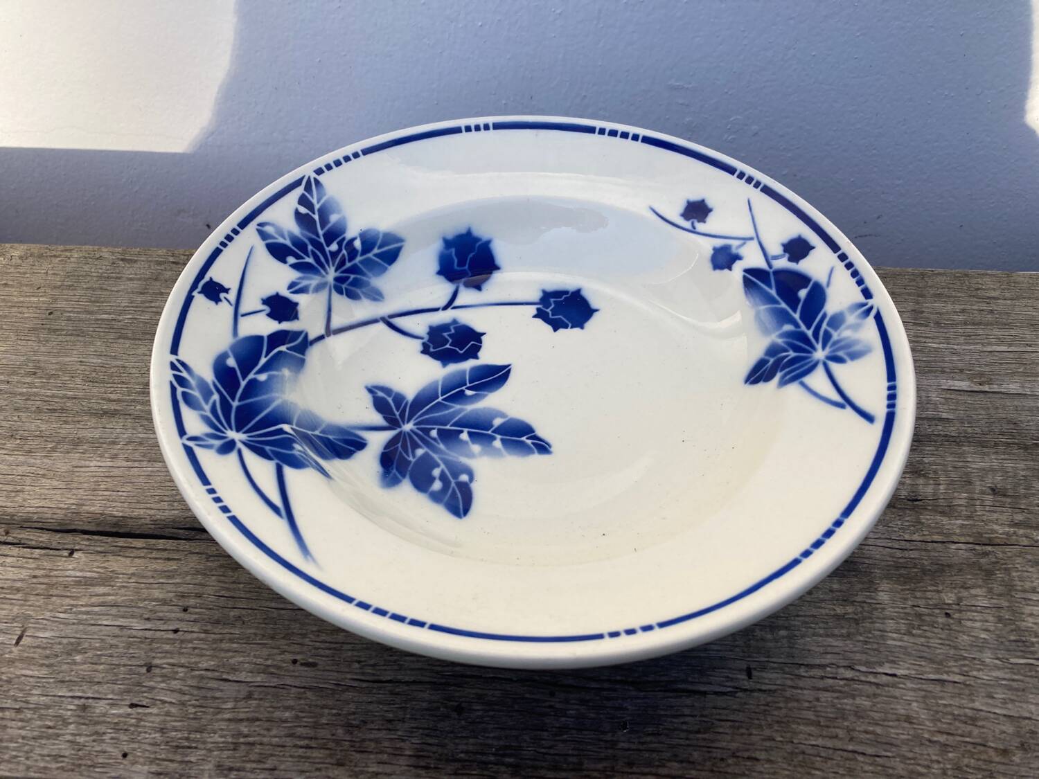 Blue earthenware salad bowl Moulin des loups