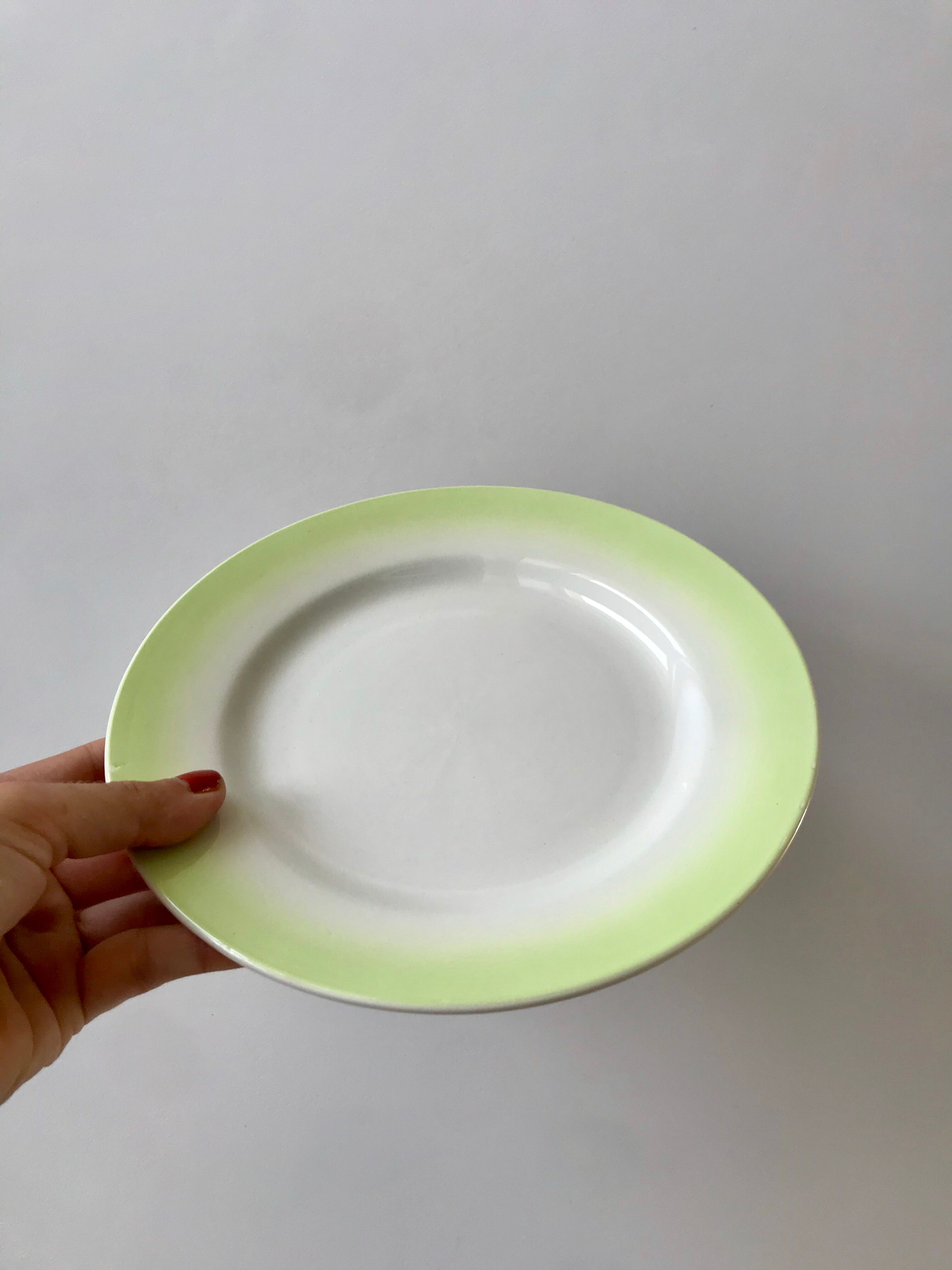 set of 6 pastel gradient light green dessert plates 40s-50s