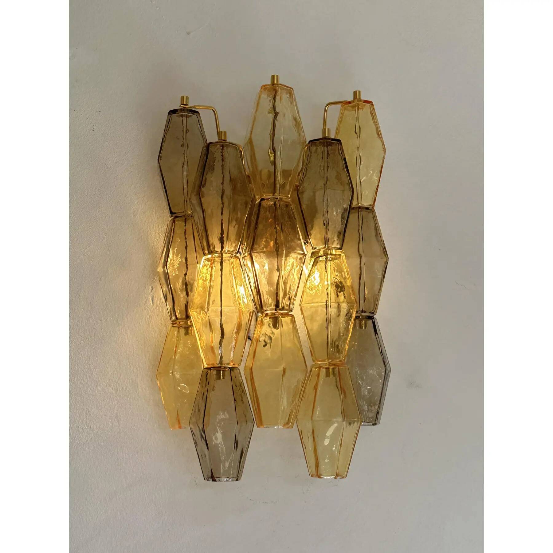 Contemporary Amber and Fumè “Poliedri” Murano Glass Wall Sconce in Venini S