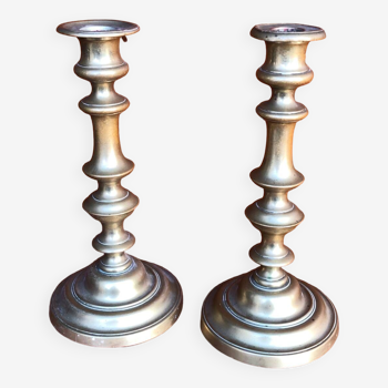 Pair of solid brass candlesticks & candlesticks