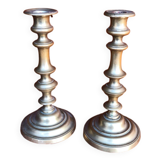 Pair of solid brass candlesticks & candlesticks