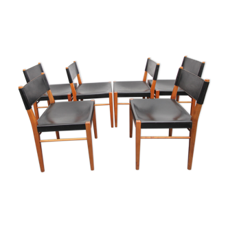 Set of 6 dining chairs, cherrywood and leather