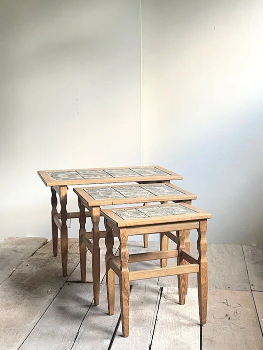 Henning Kjærnulf set of three oak nesting tables for EG Kvalitets, Denmark 1960s