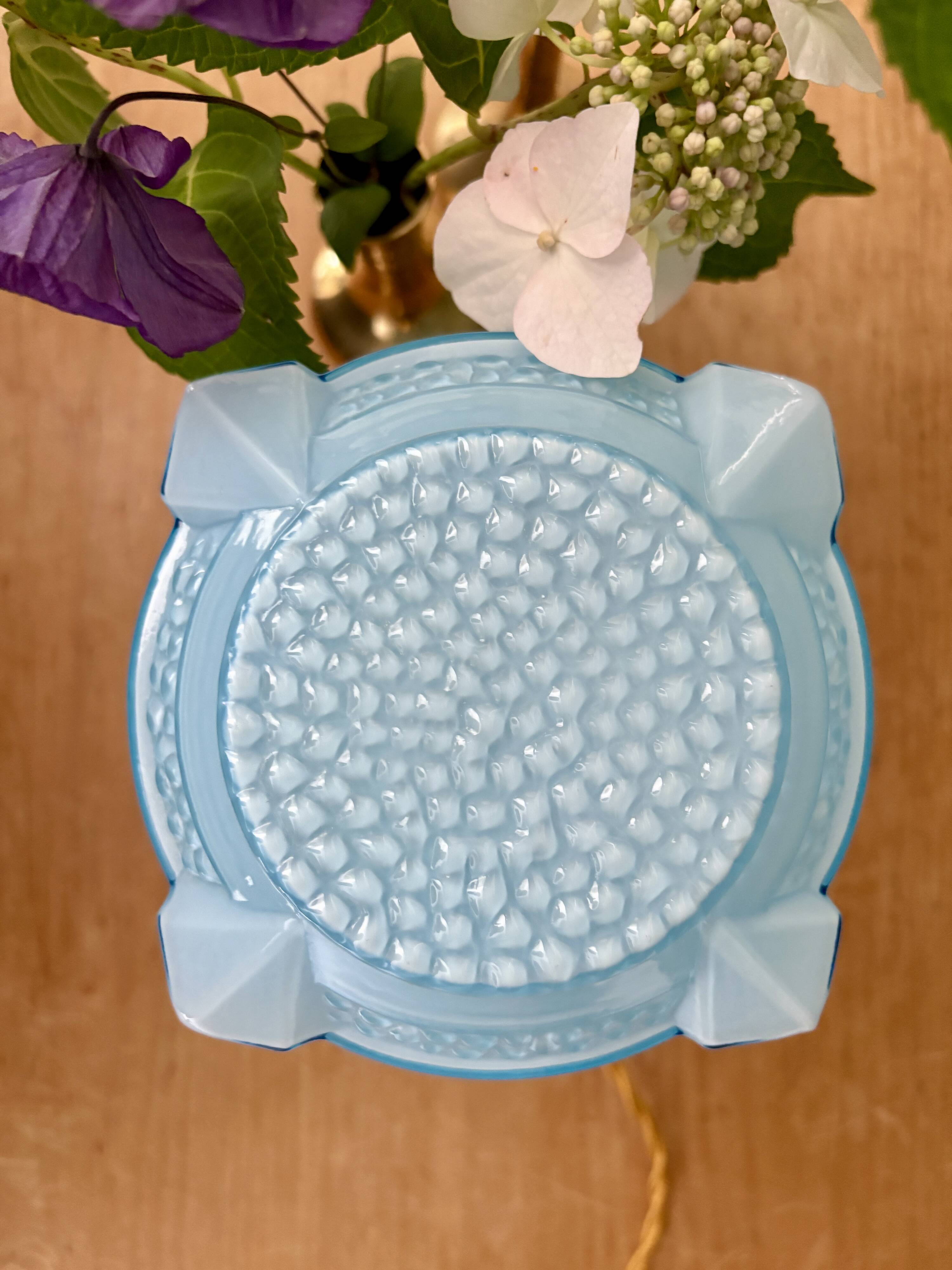 Vintage art deco globe table lamp in blue opaline