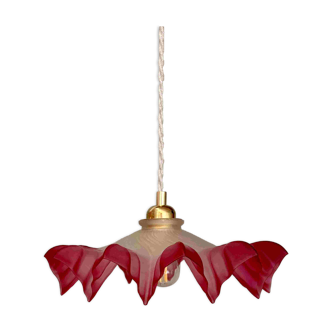 Vintage frosted glass pendant lampshade, half pink, half transparent