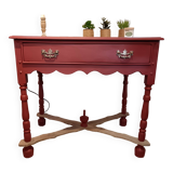 Side table or console with wood and terracotta drawer