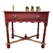 Table d'appoint ou console en bois terracotta avec tiroir