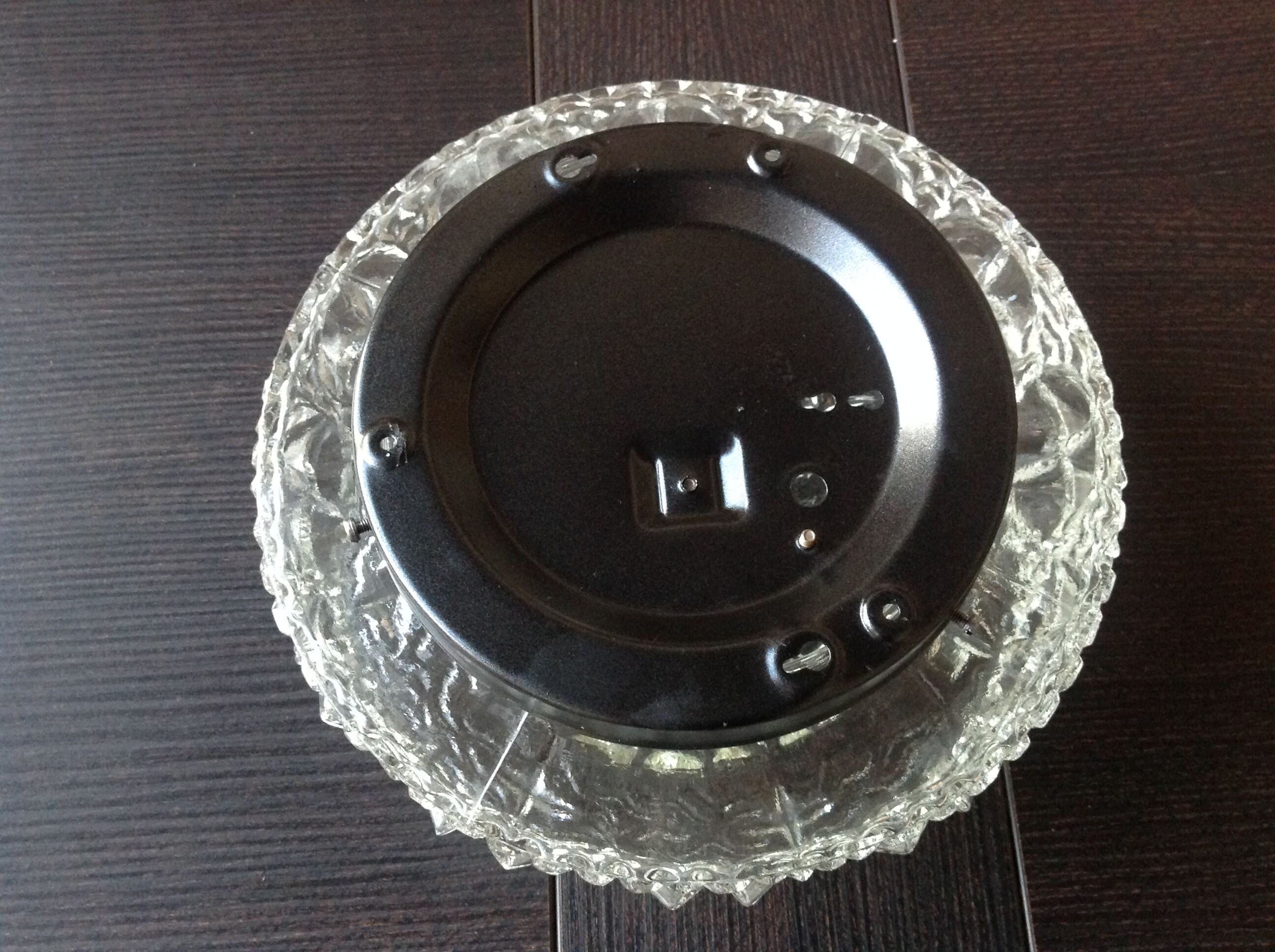 Structured glass round ceiling lamp vintage 60s-70s