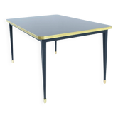 Dining Table, High Gloss Laminate, Brass, Tapered Legs, Navy Blue - XL