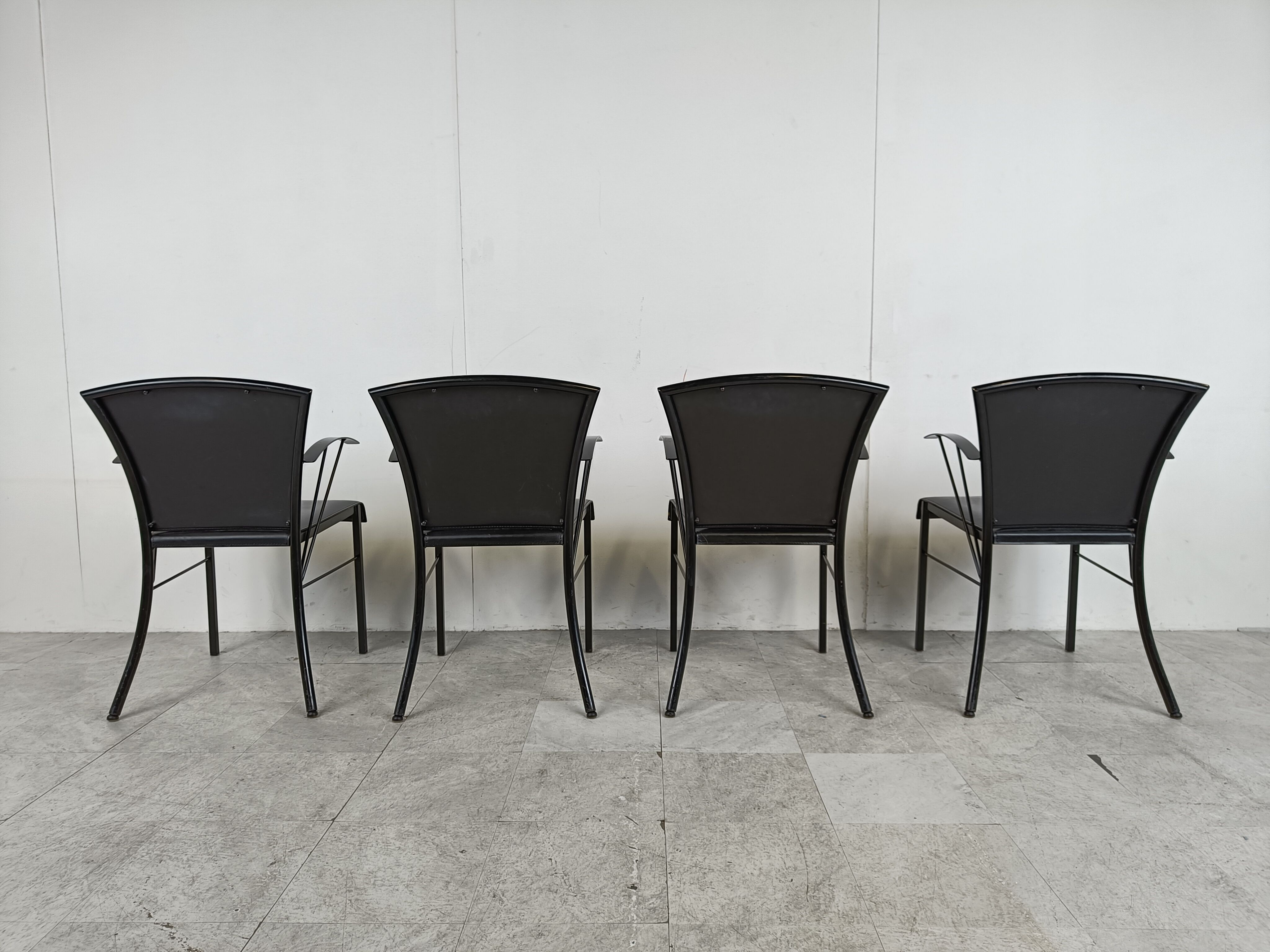 Vintage black leather dining chairs by Arrben, 1980s