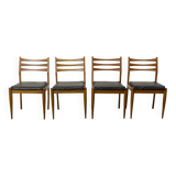 Solid Wood Ladder Dining Chairs with Square Black Leatherette Seating 1960s