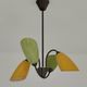 Brass and glass chandelier 4 yellow and green lights from the 60s