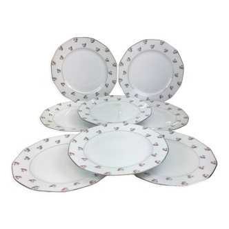 8 assiettes plates anciennes décor roses made in France Limoges