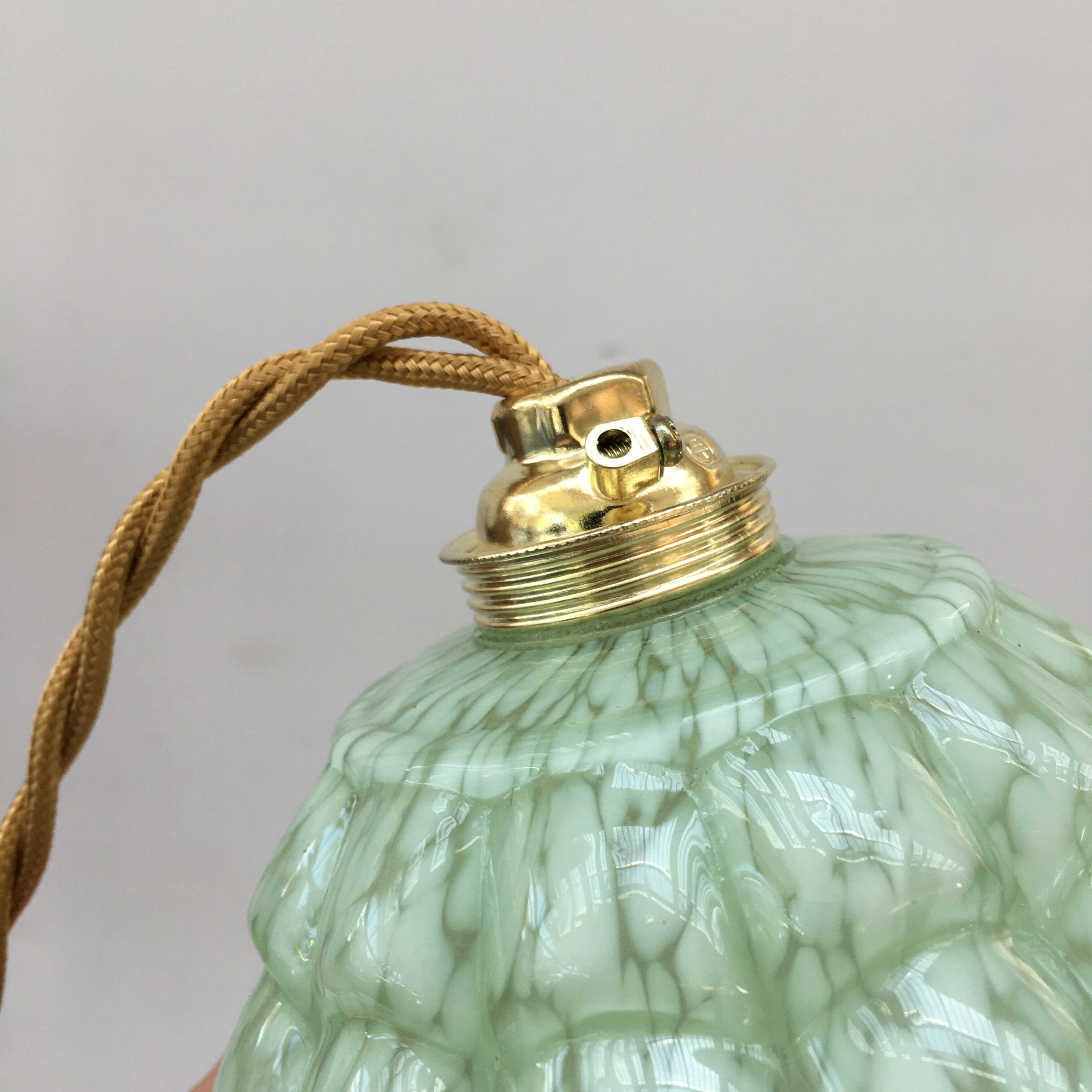 Art deco walking lamp in green clichy glass